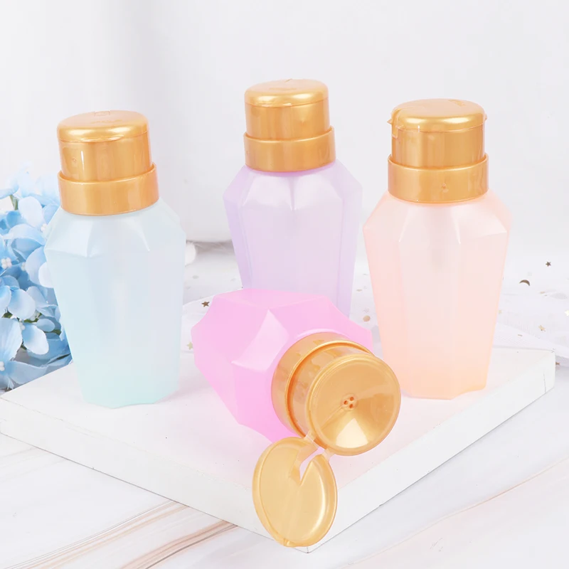 250ml Empty Nail Art Rhombus Press Pump Bottle UV Gel Remover Water Liquid Storage Container Dispenser Manicure Tool