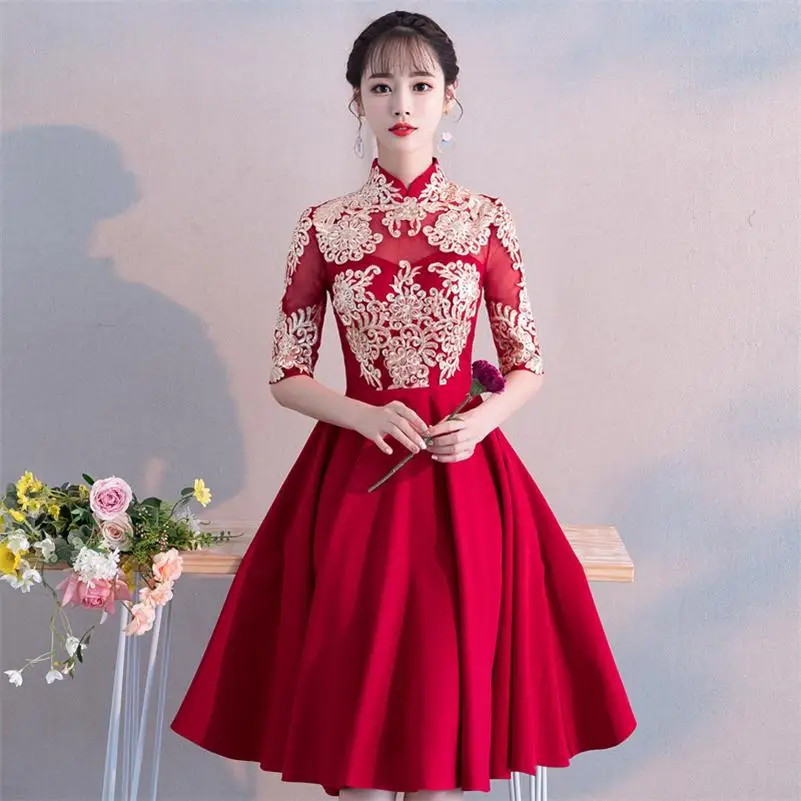 style 1 Стильное сексуальное кружевное Сетчатое свадебное платье с цветочным узором; вечернее платье; китайский свадебный тост; улучшенное платье Qipao; Vestidos; Размер s-xxl - Цвет: style 1