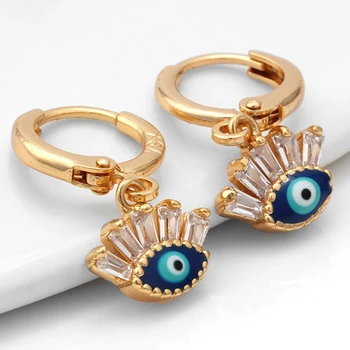 

Blue Turkish Horus Eye Drop Earring Luxury Cubic Zirconia Circle Dangle Earrings For Women Party Jewelry 2019 New Fashion