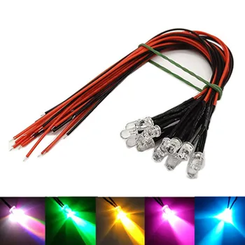 

100pcs12V 3mm Prewired LED White Warm white Red Blue Green Yellow UV Pink 20cm Cable