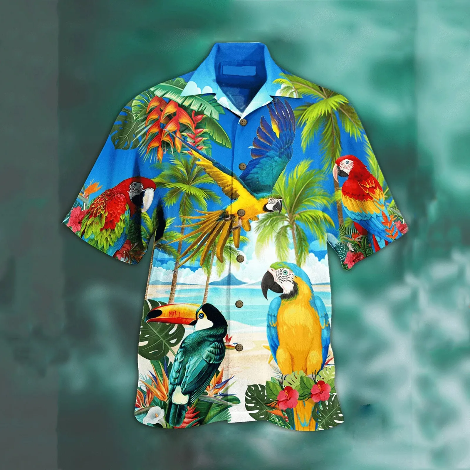 Camisas de manga corta con estampado animal para hombre, Rebeca suelta, camisa con botones de talla grande, Estilo Hawaiano, #5