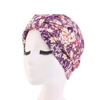 

Loss Hair Cover Coloring Muslim Women's Flower Printed Cotton Headband Hat Elastic Knot Chemotherapy Cap Turban African Popular