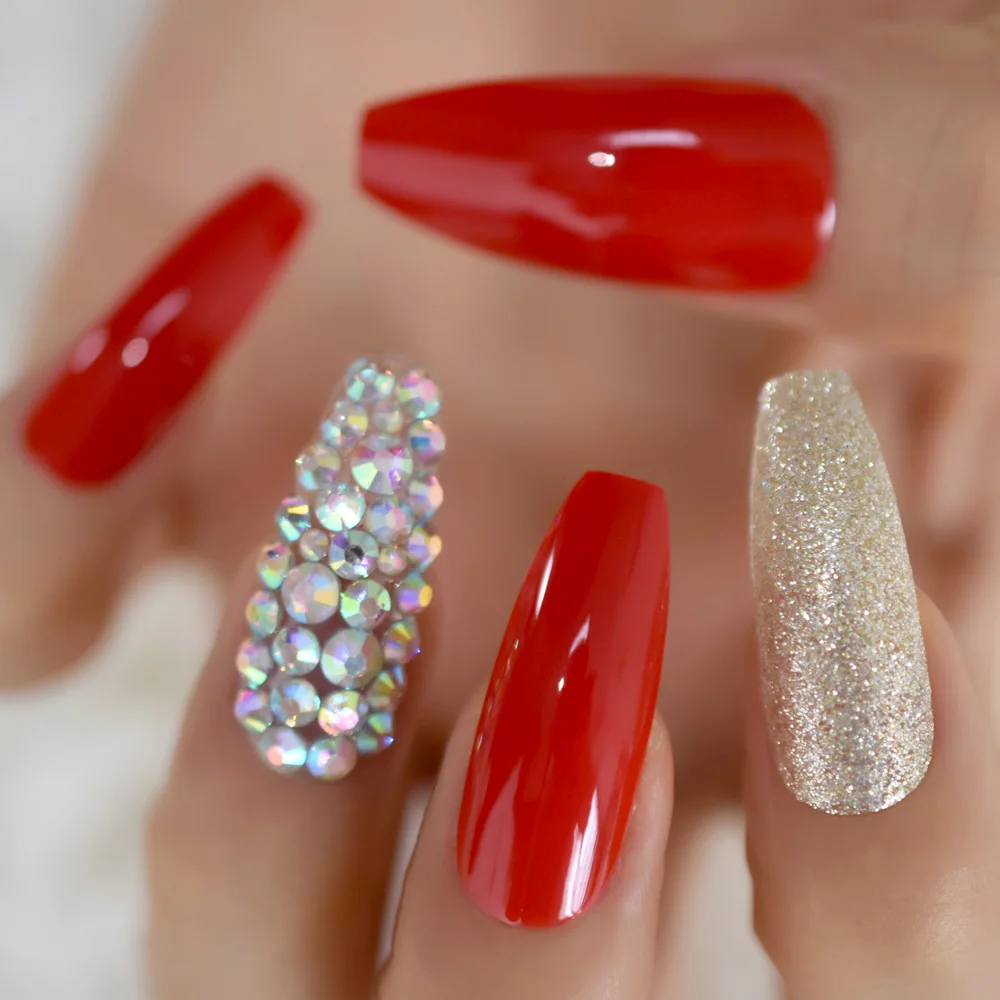 28pcs Gorgeous Red Press On Ballet False Nails Extra Long Ruby Red Coffin Ballerina Uv Cover Fingersnails Extention Tool False Nails Aliexpress
