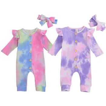 

Baby Spring Autumn Clothing Cute Newborn Baby Girls Ribbed Clothes Tie Dye Knitted Cotton Romper Baby Jumpsuits Girls Outfits