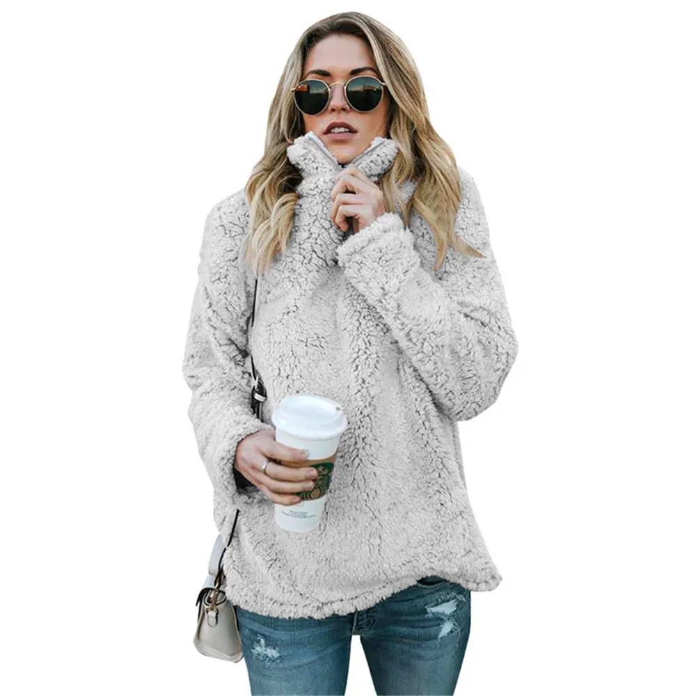 Зимние свитера из шерпы размера плюс 5XL, флисовые пуловеры с высоким воротом, пушистые Топы с капюшоном, свитер на молнии, Свободное пальто для женщин, уличная одежда