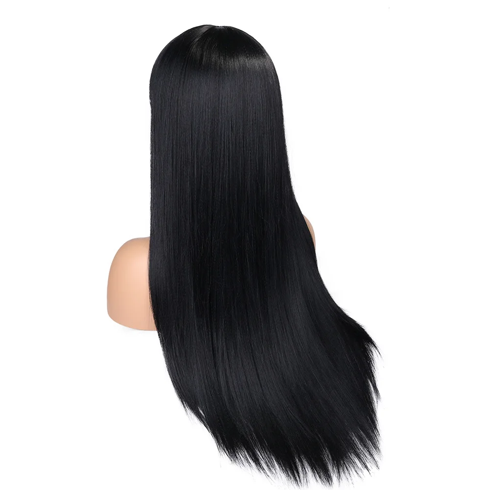 FAVE Yaki прямые Длинные Синтетические парики с челкой натуральный черный 24 дюймов средняя часть Термостойкое волокно для черных женщин