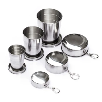 

60ml/150ml/250ml Stainless Steel Camping Folding Cup Portable Outdoor Travel Demountable Collapsible Cup With Keychain 8