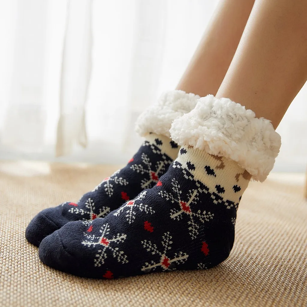 Женские однотонные носки; зимние теплые носки для сна; толстые нескользящие носки-тапочки; домашние носки; теплый рождественский подарок; mujer invierno
