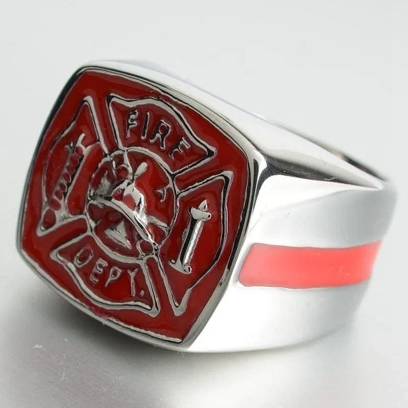 

New Retro American Firefighter Ring Men's Ring Fashion Firefighter Pattern Ring Accessories Metal Jewelry Party Ring