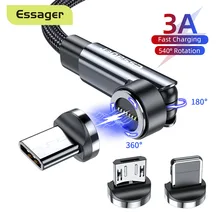 Essager 540 Drehen Magnetischer Kabel 3A Schnelle Lade Micro Typ C Daten Draht Kabel Für iPhone Samsung Magnet Ladung USBC telefon Kabel