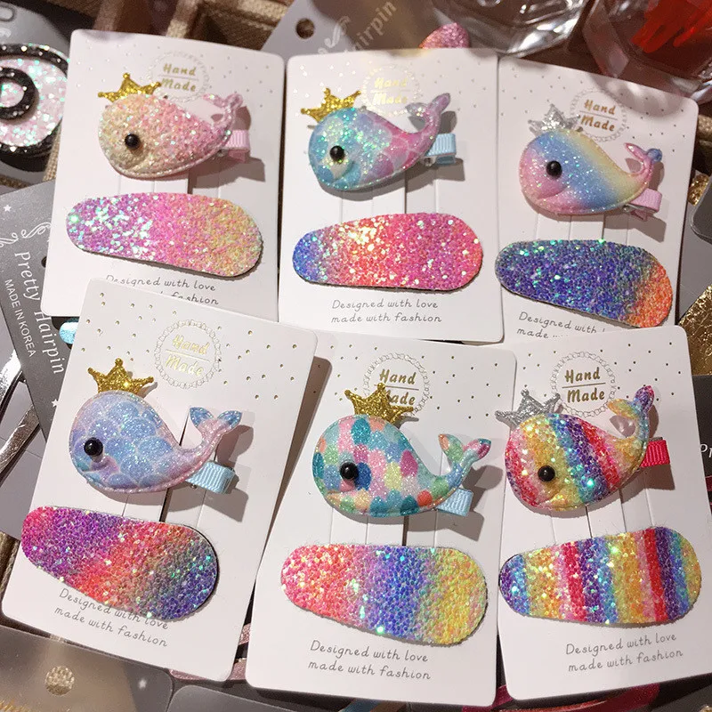 

2020 Spring And Summer Models Glitter BB Clip Rainbow Gradient Small Fish Hair Clip Two Sets Of Hair Accessories