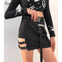 Rockmore хлопок готичный панк стиль мини юбка женские Леггинсы для йоги Пряжка пояс выше Юбки До Колена молния карманы клуб