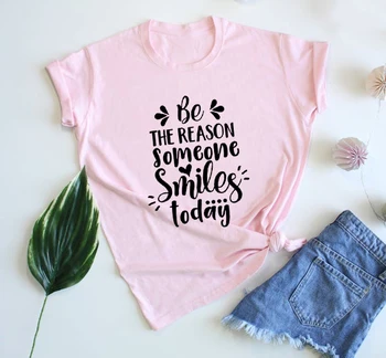 

Women Summer Be The Reason Someone Smiles Today Letter Print T-shirts Short Sleeves O-neck Basic Graphic T-shirts Casual Tees