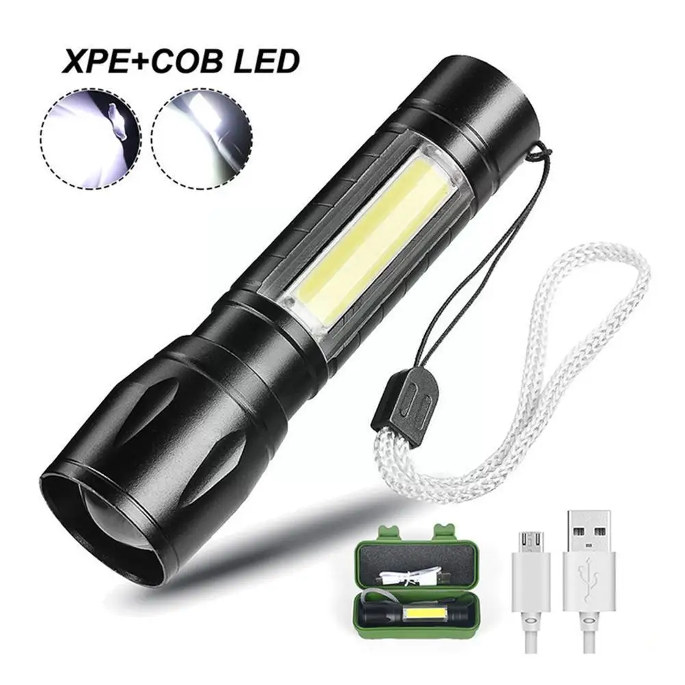 Flashlight Powerful Torch Usb Rechargeable Cob Led Work Super Tactical Light Lante Bright Camping Waterproof Portable G3b4 | Спорт и