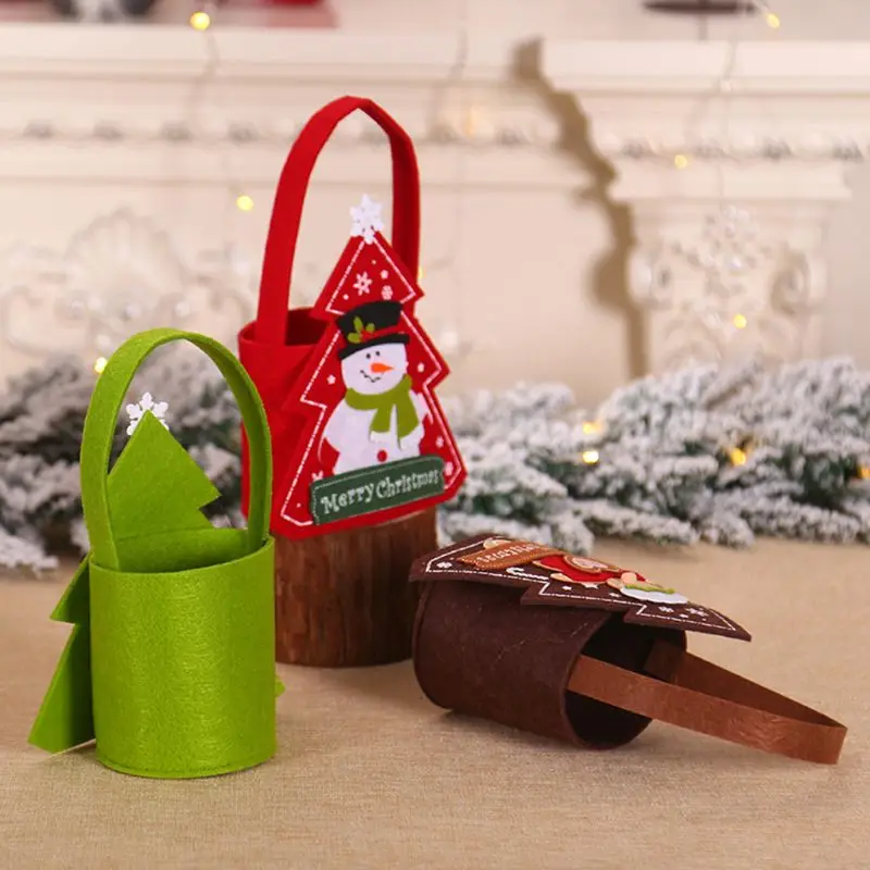 

Christmas Candy Bag Portable Handmade Felt Cloth Small Tote Kids Baskets Gift X4YD