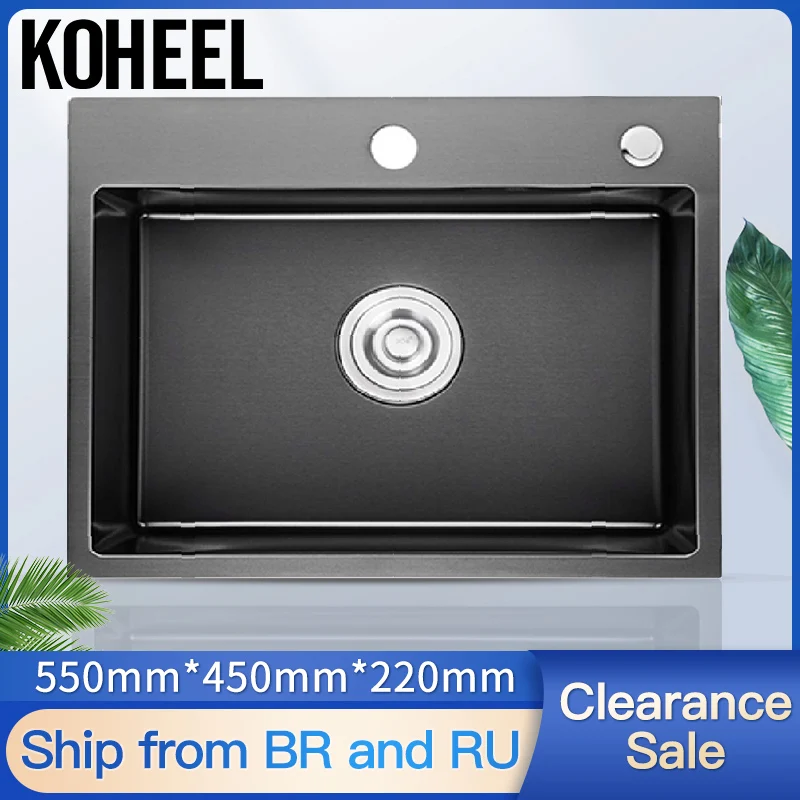 

KOHEEL kitchen sink stainless steel bowl Handmade brushed seamless Drain Basket And Drain Pipe single kitchen sink