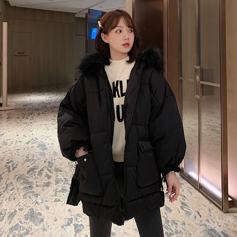 

2019 Winter Cotton Dress Women's New Style Korean-style Mid-length down Jacket Students Large Size Loose-Fit Cotton-padded Jacke