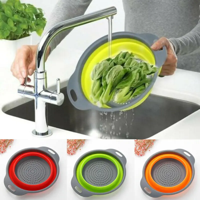 Strainer Collapsible Drainer With Handle Foldable Silicone Colander Fruit Vegetable Washing