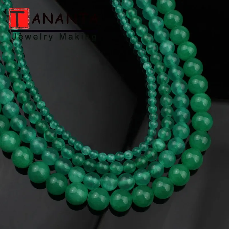 

4 6 8 10 mm Round Dark Green Jades Loose Chalcedony Stone Beads For Jewelry Making Fit Diy Bracelets Necklace 15 Inch Wholesale
