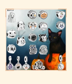 

2019 100% 925 silver sterling halloween boo ghost owl frisky pumpkin kitty haunted bat villain