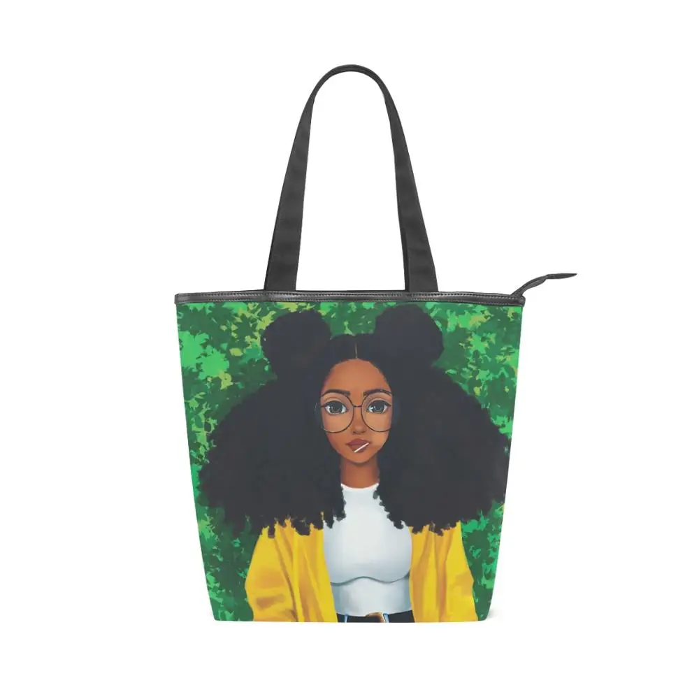 

ALAZA Handbag New Canva Shoulder Bags Afro Girls Black Women bag female Big Size Tote cloth Casual Customizable Drop Shipping