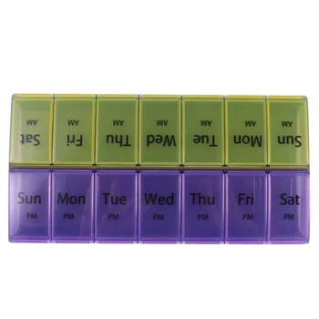 

Weekly Pill Box with 14 Compartments 7 Day AM/PM Pill Organizer Portable Medicine Case (Yellow and Purple)