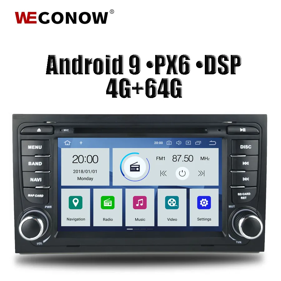DSP PX6 ips Android 9,0 4G ram+ 64G Автомобильный dvd-плеер gps карта RDS радио Bluetooth Wifi для AUDI A4 SEAT EXEO(2009-2012) S4 RS4 8E
