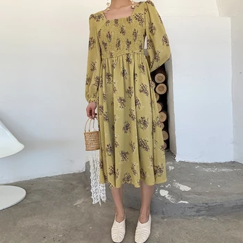 

Women's 2020 Spring New Retro Floral Dress Waist Thin and Fashionable Western Style Collar Maxi Elegant chiffon Party Dress WF96