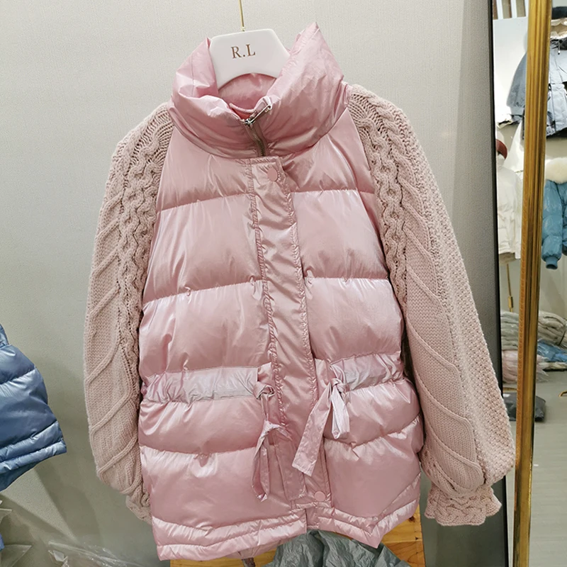 Goedkoop Winterjas Vrouwen 2019 Vrouwelijke vrouwen Winter Witte Eendendons Jas Jas Mouw Wollen Korte Vrouwelijke Dikke Warme Losse down Parka