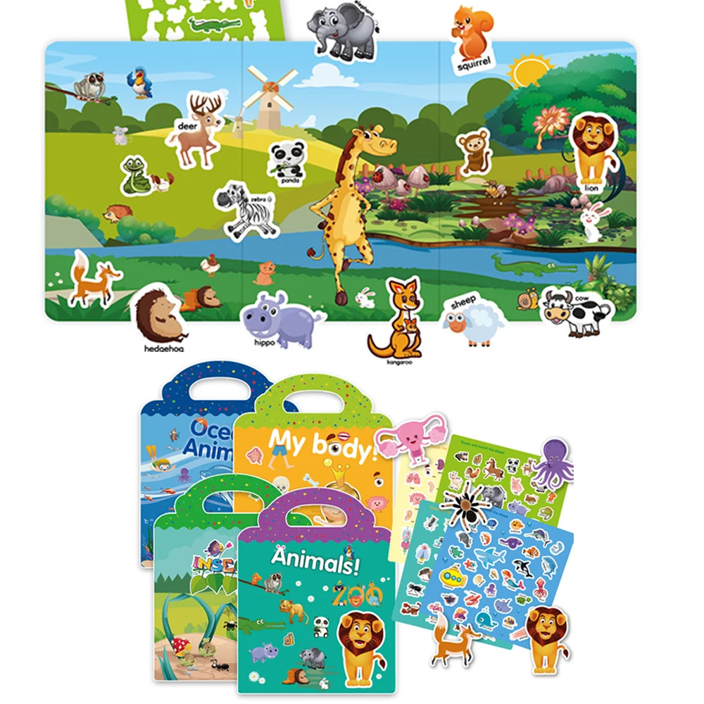 Niños Pegatinas reutilizables Libros de actividades para niños Cognición  educativa Juguetes de aprendizaje DIY Puzzle Juegos de pegatinas Ainimal  Pegatinas