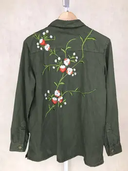 

17 Embroidery Flowers Army Green Shirt Fcc1411kak01 7423