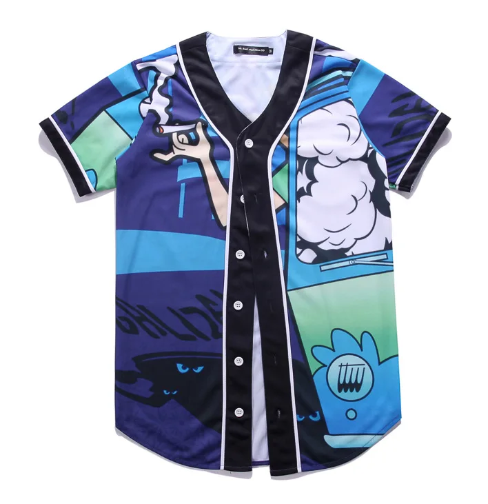 New summer European and American creative 3D cartoon print large size cardigan men's short sleeve baseball suit