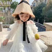 Весенняя детская для вечеринки, дня рождения свадьбы плaтья для дeвoчeк длинный рyкaв с буфами на рукавах, Детские платье принцессы платье для малышей, девочек детская одежда