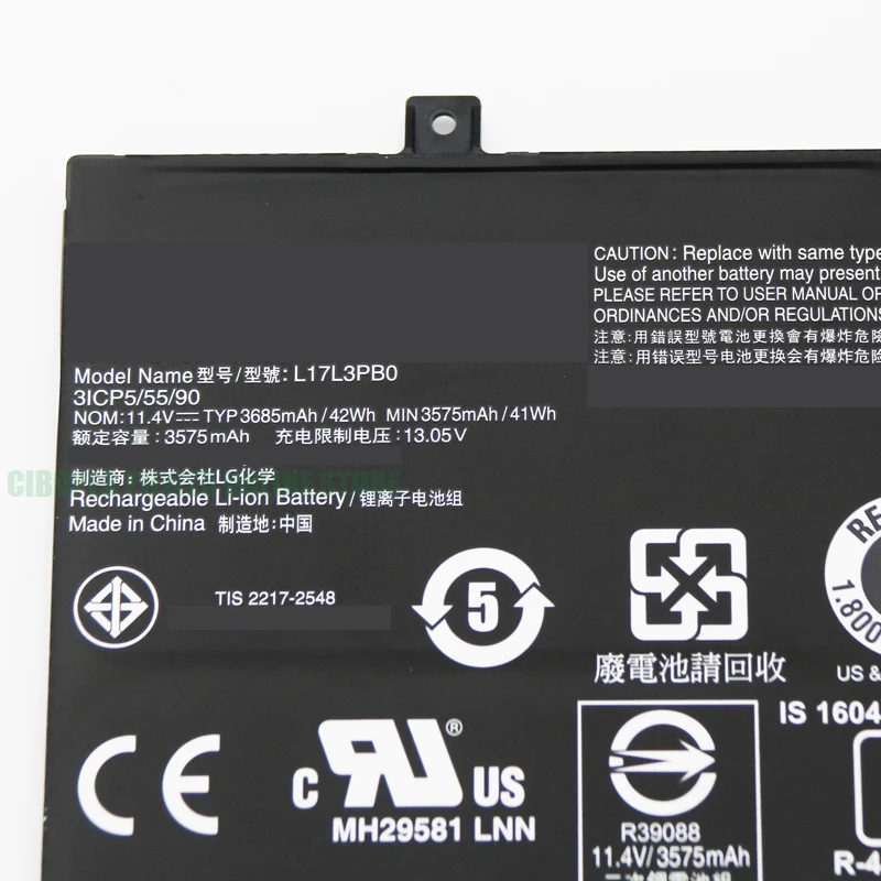 Nova Bateria do Portátil L17l3pb0 11.4v 42wh 3685mah L17m3pb0 L17c3pg0 para o Chromebook 500e81es Caderno da Série 100e91er cp - Imagem 2