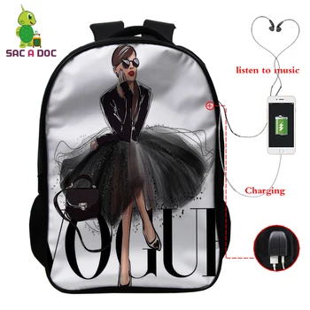

Mochila Bookbag Vogue Princess Fashion Gilr Backpack School Bags for Teenage Girls USB Charge Travel Backpack Laptop Backpack