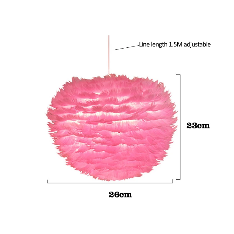 Подвесной светильник с перьями, современный подвесной светильник в скандинавском стиле, Романтический подвесной светильник с перьями, подвесной светильник для кухни, столовой - Цвет корпуса: pink 26cm