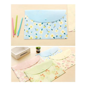 

Students Cute A4 Test Paper File Holder Fresh Floral-Print Transparent Folder Snap Closure File Bag Office Supplies