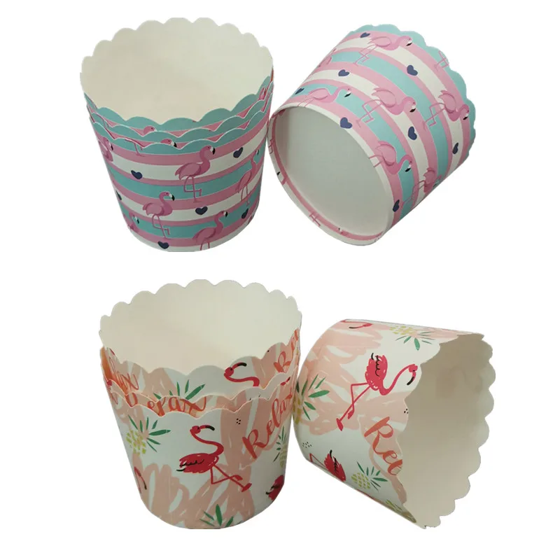 

100pcs High quality flamingo love pattern cake thick paper cup party birthday favor bread paper tray kitchen accessories