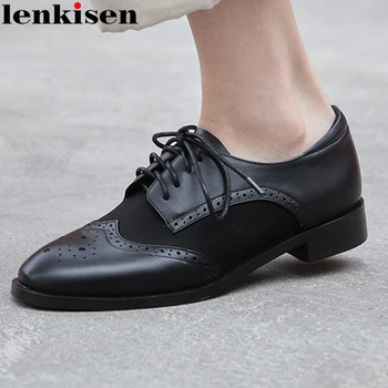 

Lenkisen new preppy style air mesh breathable sun protection hollow ruffles round toe lace up low heels madien women pumps L44