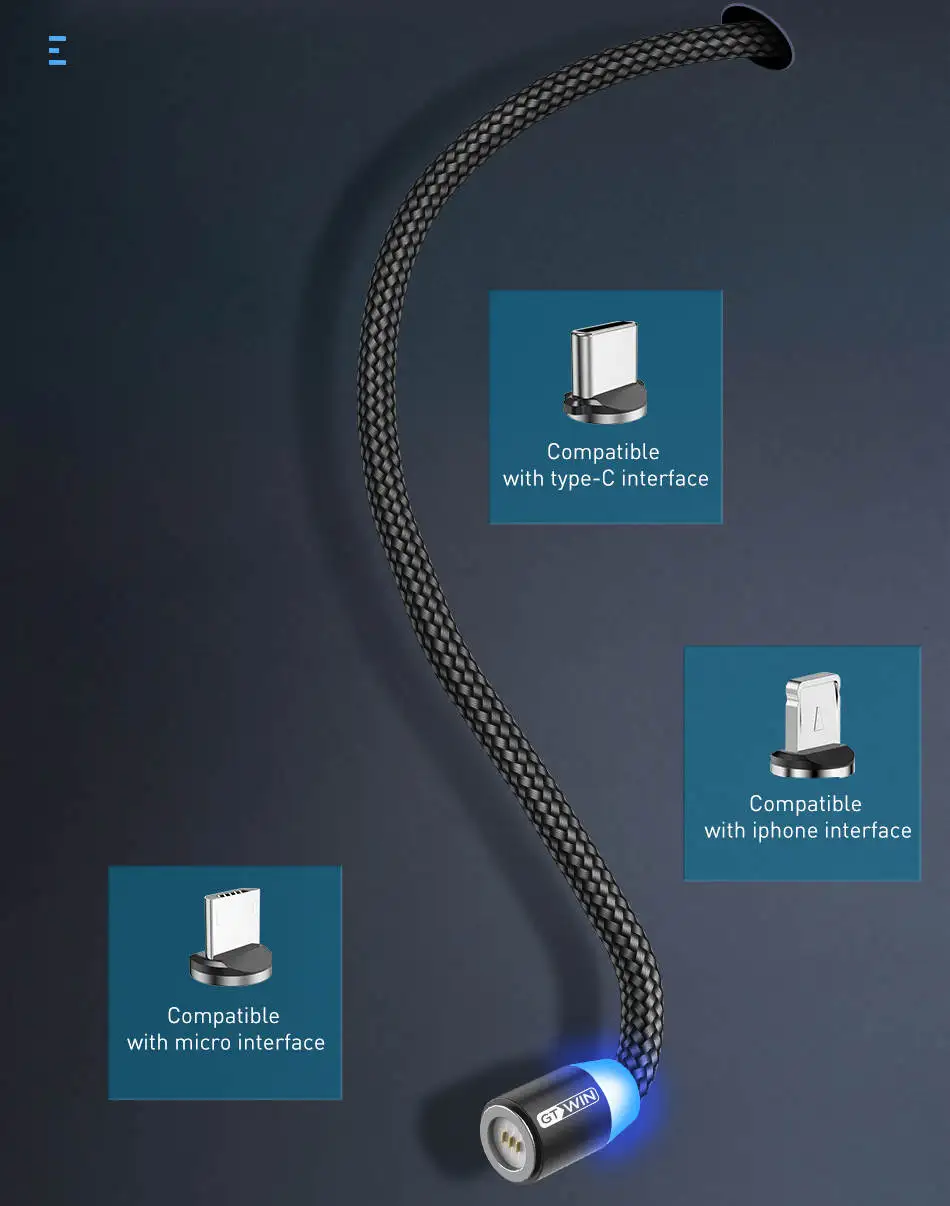 GTWIN 3A Магнитный usb type-C кабель для huawei samsung зарядный Магнитный кабель Micro USB шнур для мобильного телефона провод для iPhone