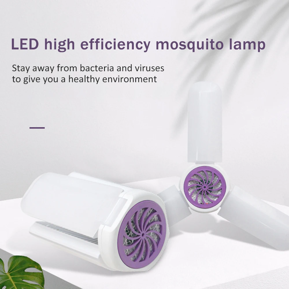 

Led Three Leaf Mosquito Killer Folding Light Bulb Dining Room Bedroom Electric Insect Trap Folding Garage Light 45W E27 White