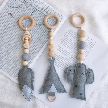 

Nordic Wooden Beads Ornament Kids Toys For Baby Feather Cactus Shaped Wood Room Nursery Tent Hanging Decoration Photo Props