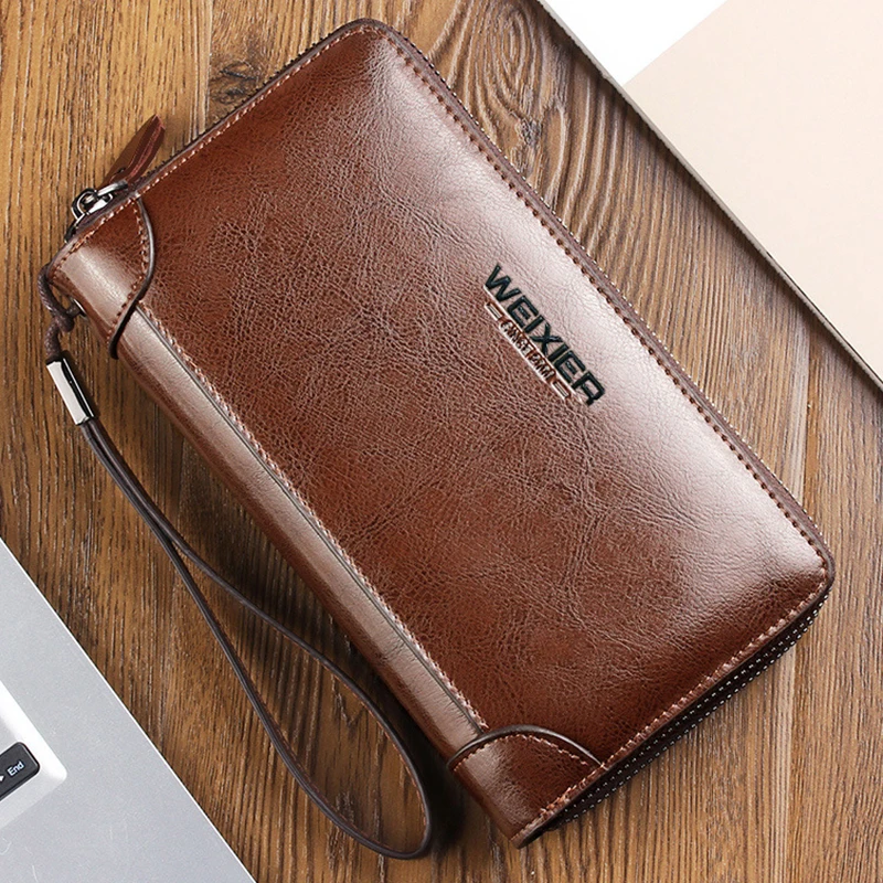 Tanie Męski portfel z etui na telefon o dużej pojemności męski długa torba portfel z dwoma zamkami błyskawicznymi dla mężczyzn biznesowe portfele na monety LSH590