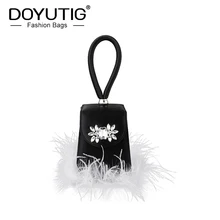 DOYUTIG антикварная женская черная сумка с белым пером Женская модная сумка высокого качества с квадратным клапаном для ужина F725