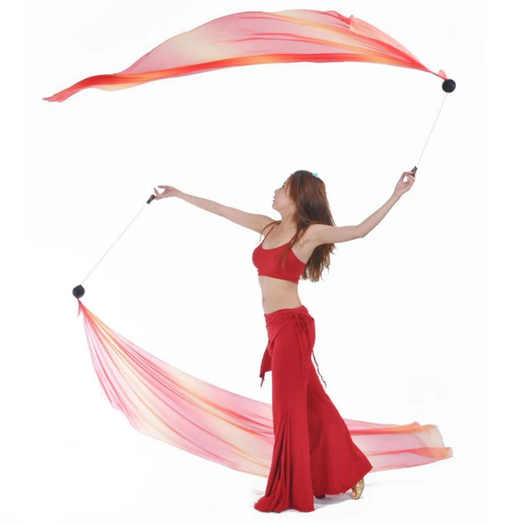 2pcs Silk Veil Poi Thrown Ball with Adjustable Rope for Belly Dance Yoga Dancing
