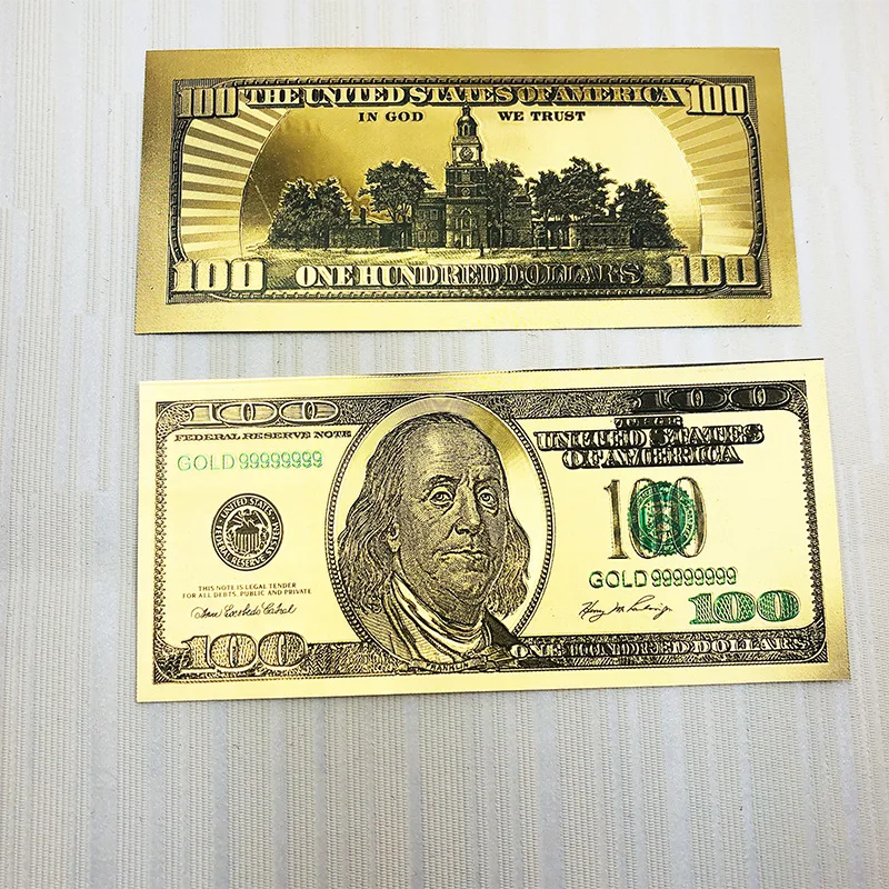  SOHODECO 7 pcs Gold Foil Dollar Bills, 100/50/20/10/5