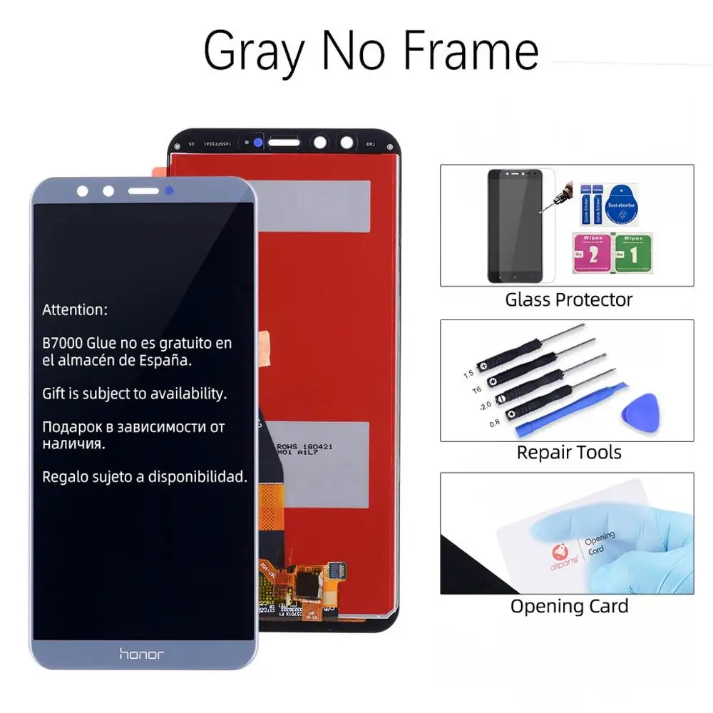 Gray No Frame Дисплей для HUAWEI Honor 9 Lite экран в сборе с тачскрином на рамке 5.65'' черный белый золото серый синий lld-al00 al10 tl10 - Цвет: Gray No Frame