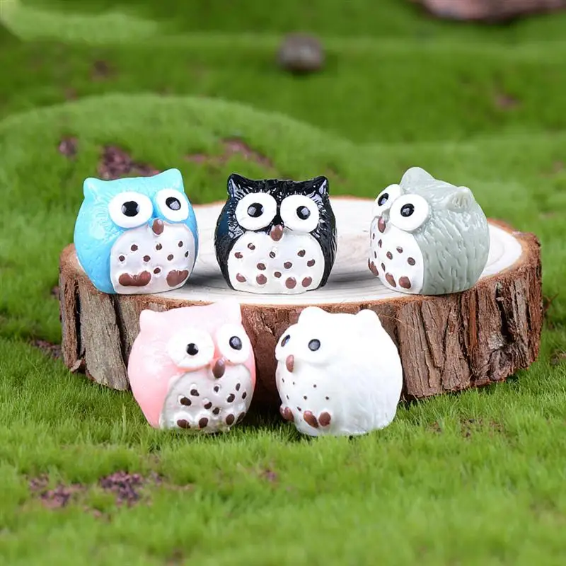

Owls Miniature Mini Resin Succulent Craft Pots Bonsai Home Fairy Micro Landscape Decor Garden Plant 5Pcs