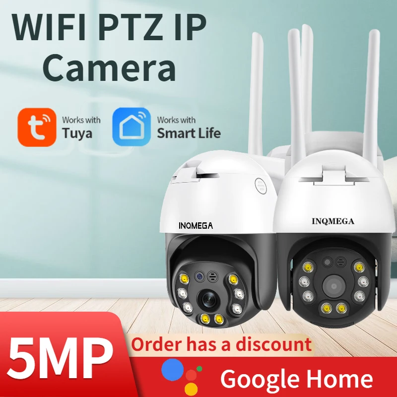 

INQMEGA 5MP WIFI PTZ IP Camera TUYA Smart Home Monitor Security Video Surveillance Day and Night Full Color CCTV