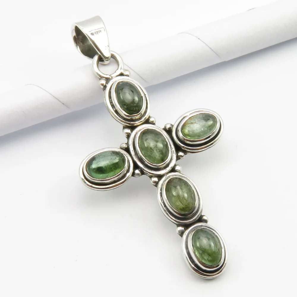 

Green Tourmaline Pendant 1.8" 5.1 Grams Silver New Stone